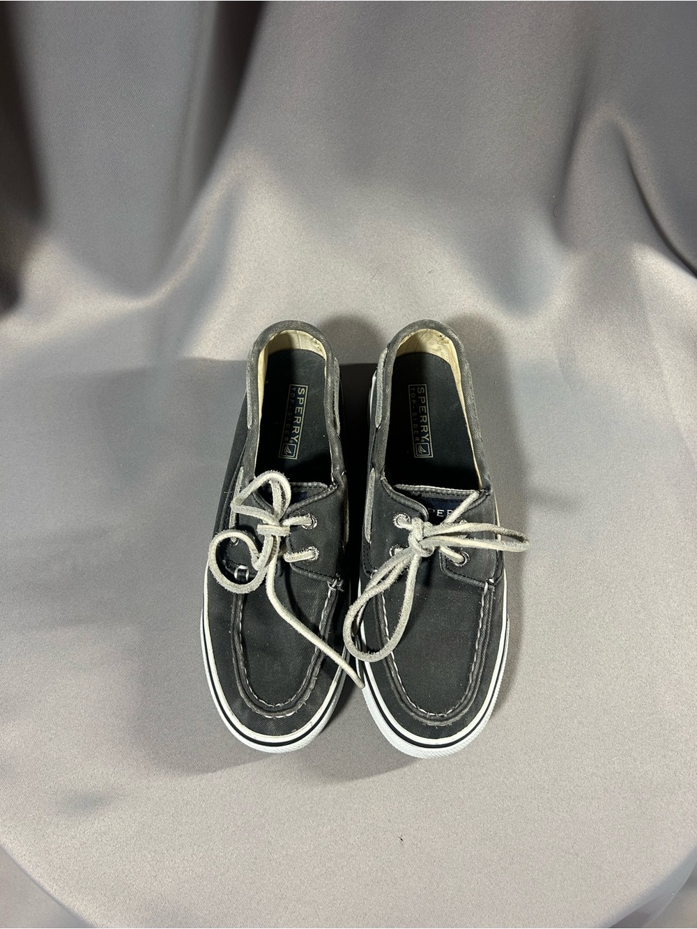 Sperry Topsiders charcoal Canvas Boat Shoes with White Trim